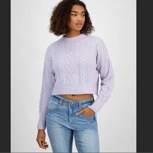 HIPPIE ROSE Chenille Heart Cable-knit Mockneck Sweater In Lavender Haze